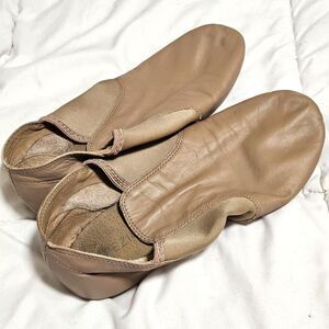 Capezio E Series Tan Leather Jazz Shoes Slip On Dance Slip Ons Wide 13.5W Kids